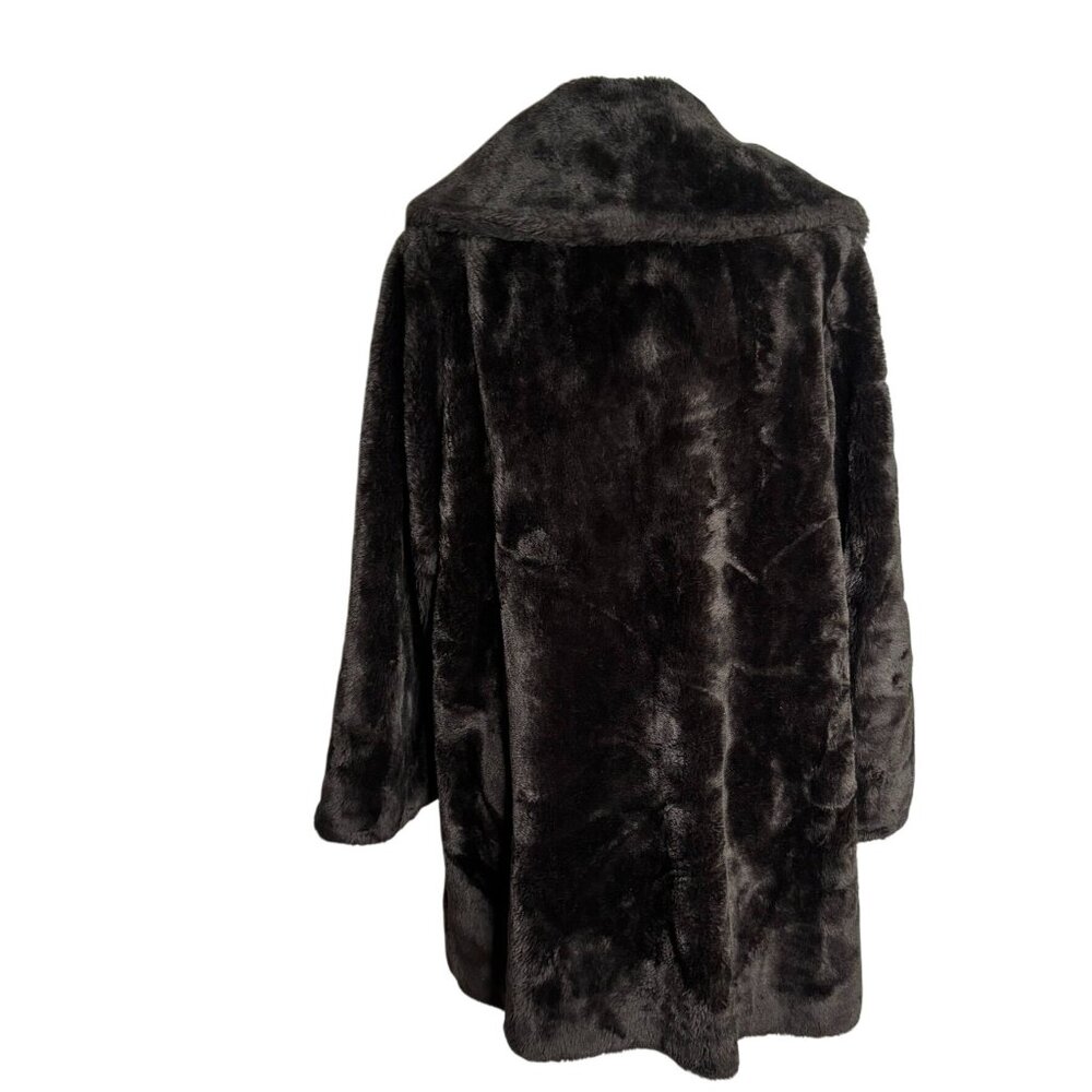 Vintage 70s Double Breasted Faux Fur Coat Large Buttons Pockets Orange Lining - Picture 5 of 10